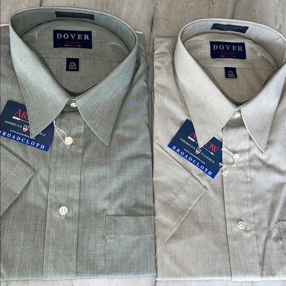 (2) NWT Arrow Dover Broadcloth Oxford Short Sleeve Mens Shirt 17.5 GREEN